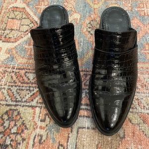 Freda Salvador Keen Mules Black Croc